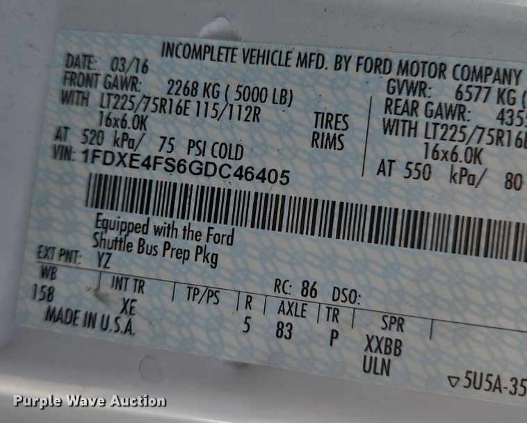 image for item EN8058 2016 Ford E450 shuttle bus