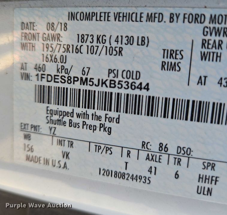 image for item EN8064 2018 Ford Transit 350 shuttle bus