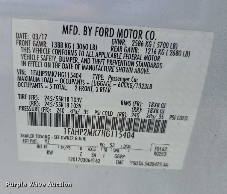 image for item EO1051 2017 Ford Taurus Police Interceptor 