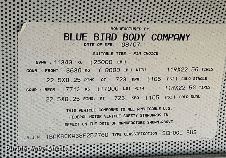 image for item EQ4845 2008 Bluebird school bus