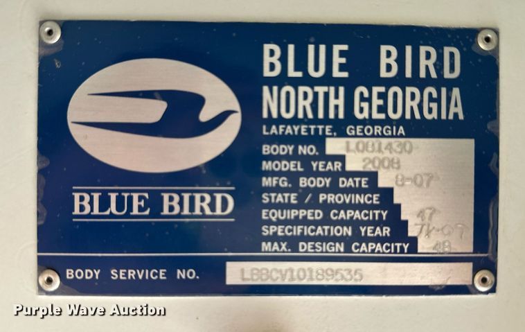 image for item EQ4845 2008 Bluebird school bus