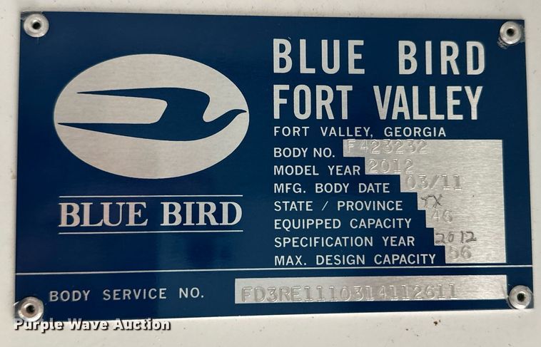 image for item EQ4846 2012 Bluebird coach bus
