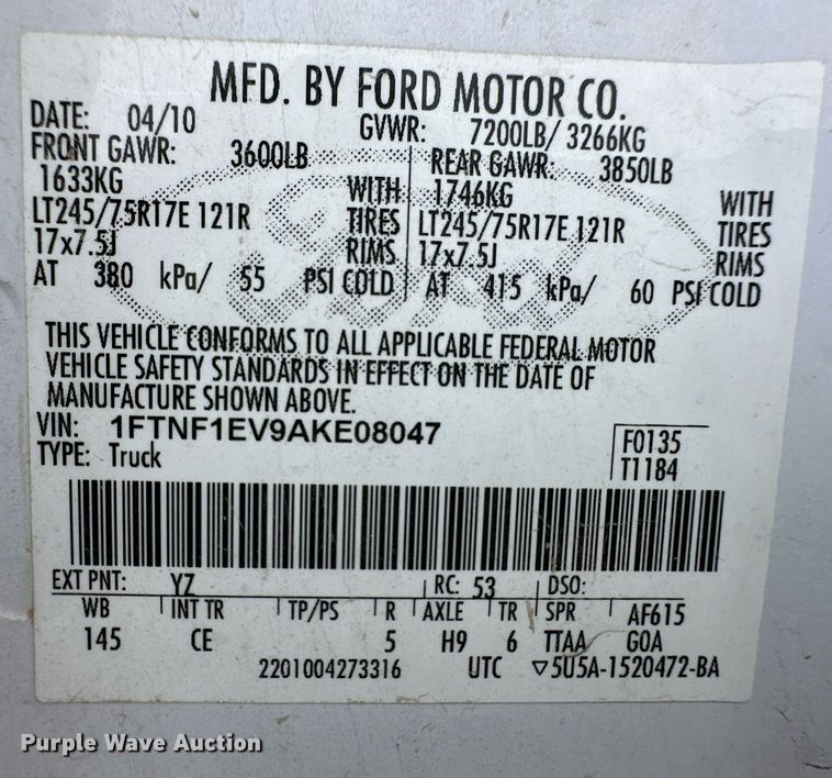 image for item EQ4847 2010 Ford F150 pickup truck