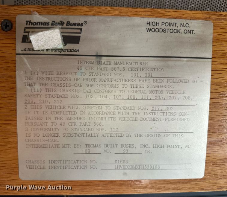 image for item EQ4855 1993 International 3000 school bus