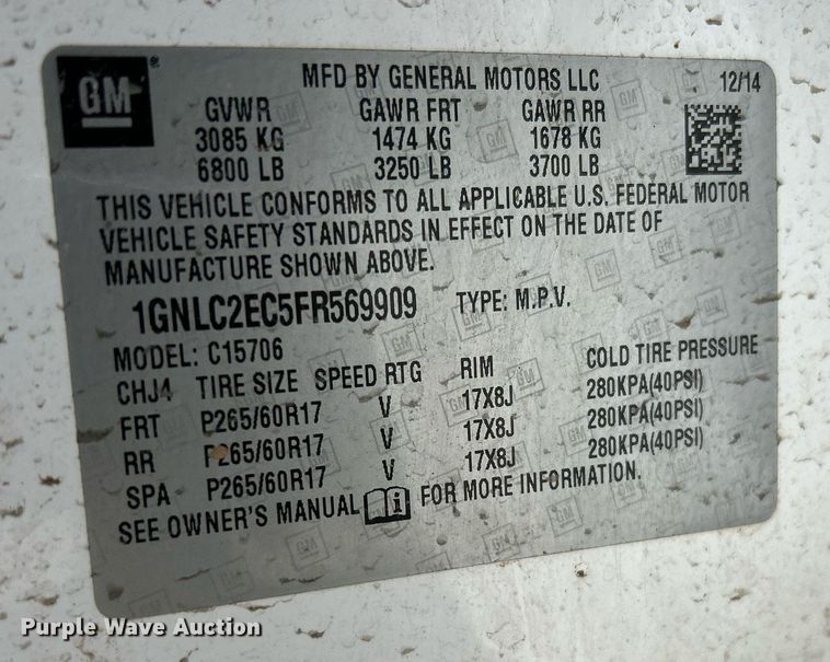 image for item EX9276 2015 Chevrolet Tahoe Police SUV