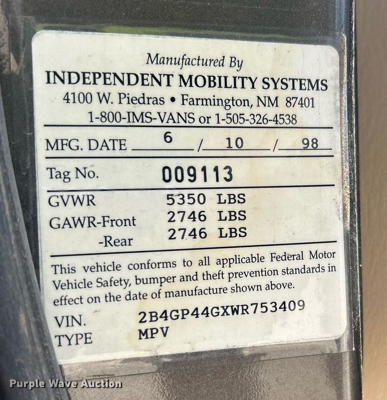 image for item EX9807 1998 Dodge Grand Caravan van