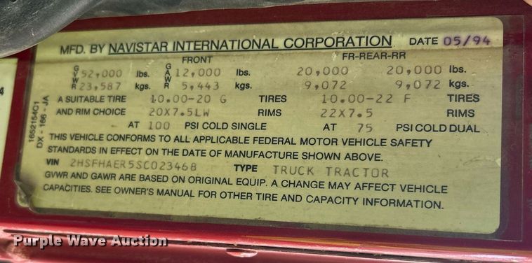 image for item EX9811 1995 International 9400 dump truck