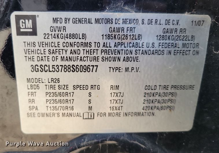 image for item NB9833 2008 Saturn Vue XR SUV