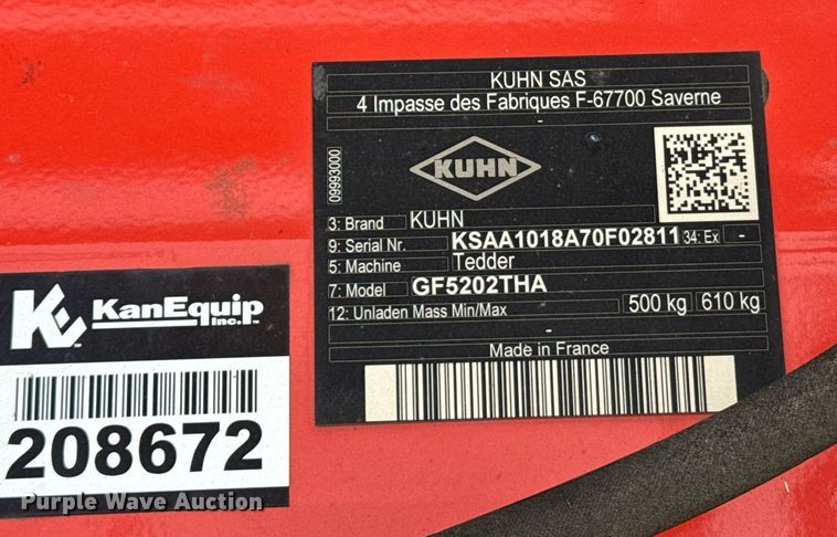 image for item DU7815 Kuhn GF 5202 THA hay tedder