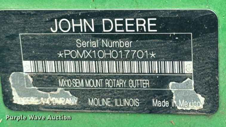 image for item DU9803 John Deere MX10 rotary mower