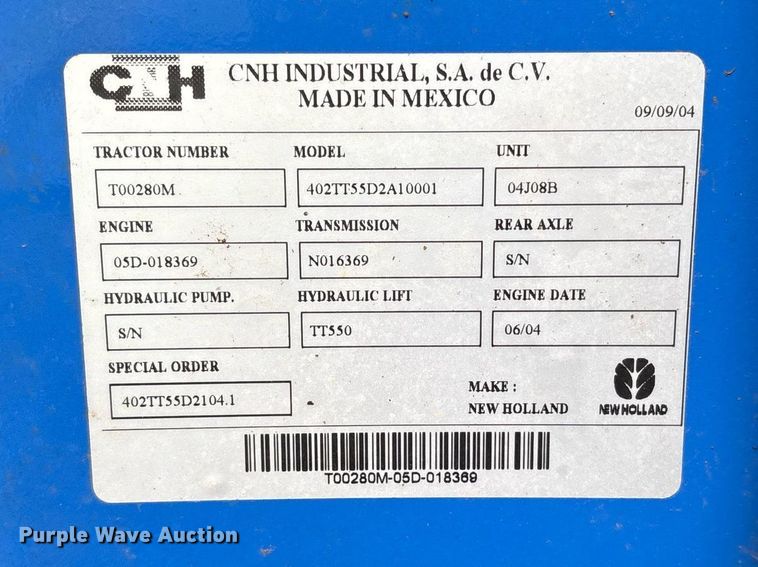 image for item DY0584 2004 New Holland TT55 tractor