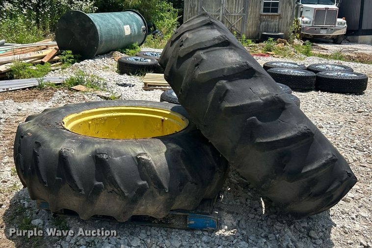 image for item EK8215 Firestone (2) 18.4-34 Firestone tractor tires and wheels