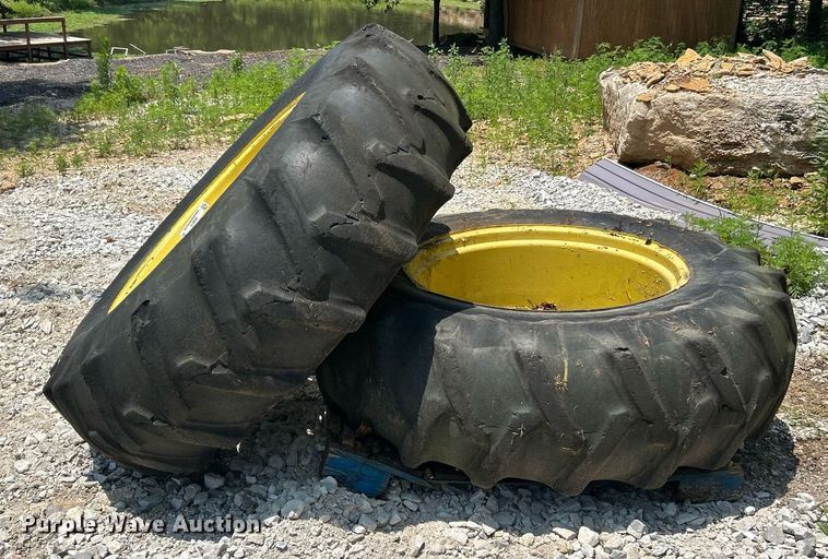 image for item EK8215 Firestone (2) 18.4-34 Firestone tractor tires and wheels