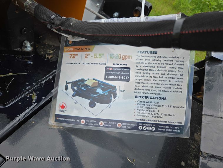 image for item EN3571 2024 Wolverine TBM-12-78W skid steer rotary mower