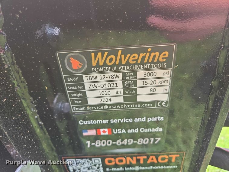 image for item EN3571 2024 Wolverine TBM-12-78W skid steer rotary mower