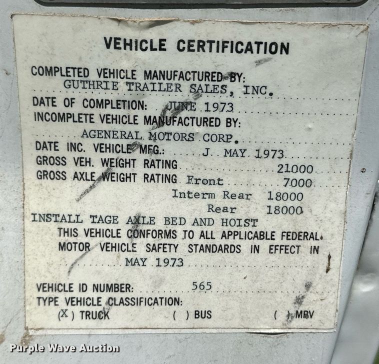 image for item EQ4776 1973 GMC 6000 grain truck