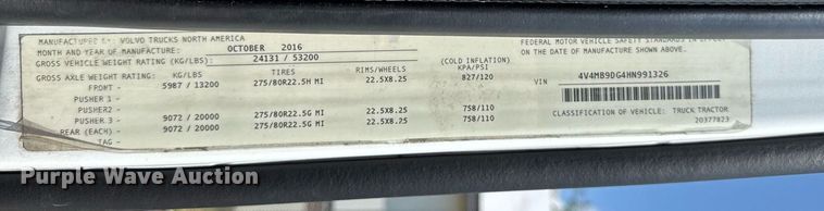 image for item DI9046 2017 Volvo VNM semi truck