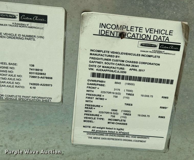 image for item DU9765 2018 Freightliner MT45 refrigerated delivery van