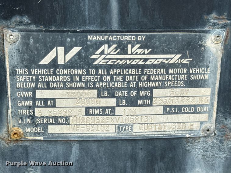 image for item DU9802 1997 Nu Van NVF-53102 side curtain trailer