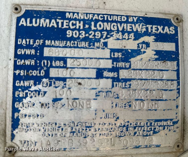 image for item DV2740 1994 Alumatech end dump trailer