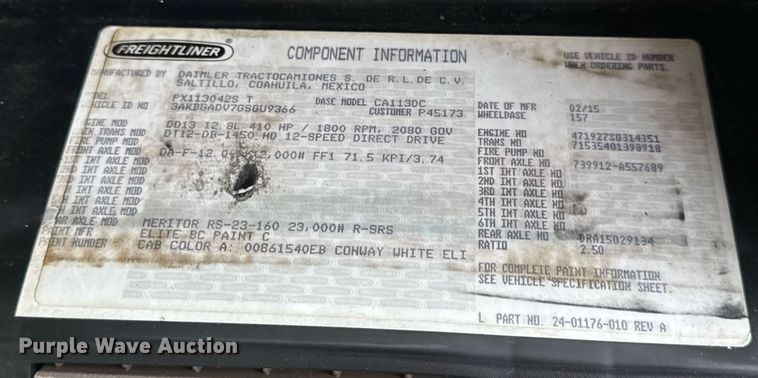 image for item DV4156 2016 Freightliner Cascadia semi truck