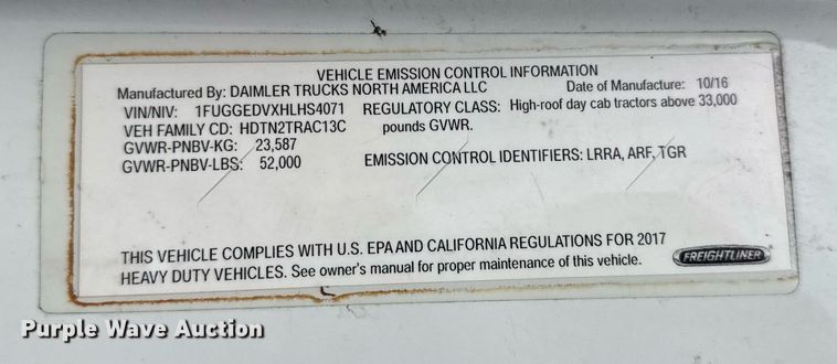 image for item DV4160 2017 Freightliner semi truck