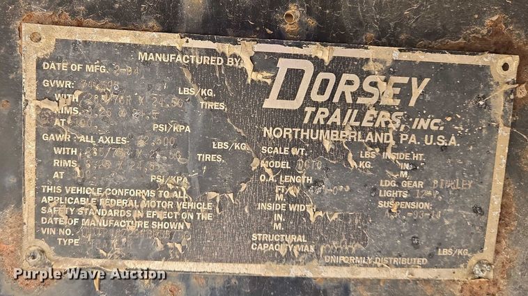 image for item DW7072 1994 Dorsey flatbed trailer