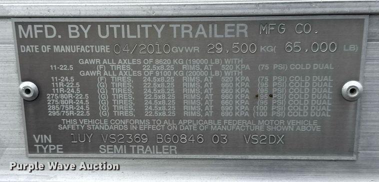 image for item DY0057 2011 Utility Trailers VS2DX dry van trailer