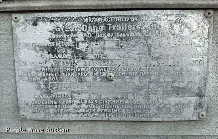 image for item EB2629 1987 Great Dane 7011TZ1 jobsite trailer