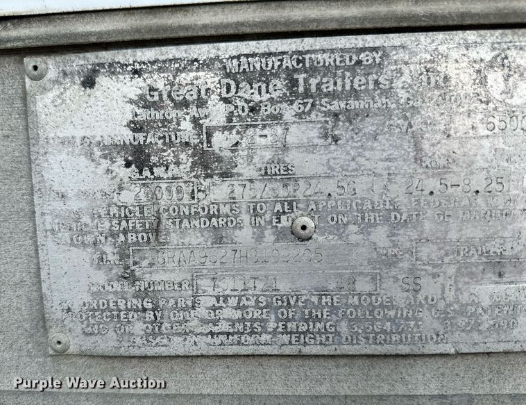 image for item EB2629 1987 Great Dane 7011TZ1 jobsite trailer