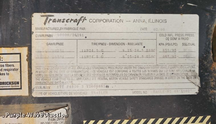 image for item EB8110 2000 Transcraft Eagle W2 flatbed trailer