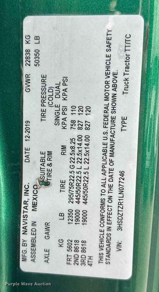 image for item EC3647 2020 International LT625 semi truck