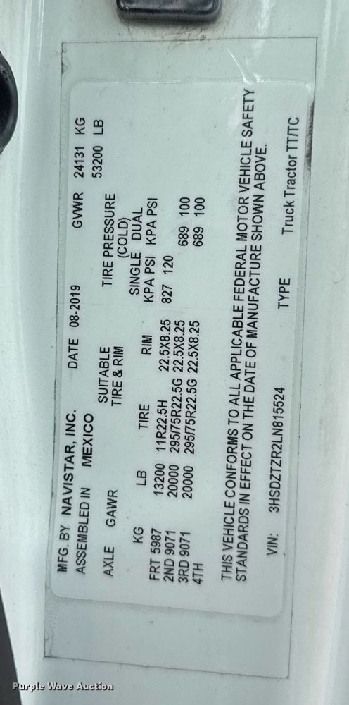 image for item EC3649 2020 International LT625 semi truck