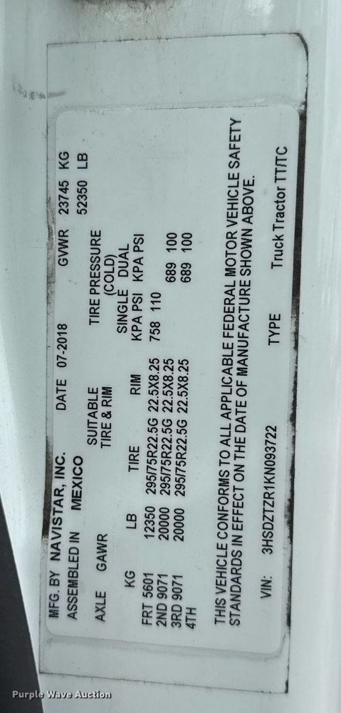 image for item EC3651 2019 International LT625 semi truck