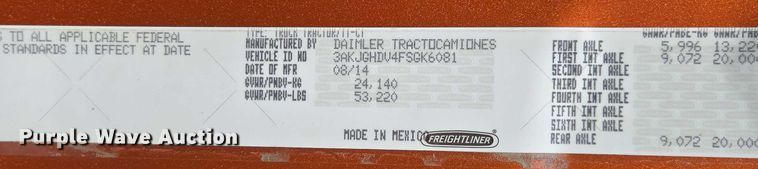 image for item ED2037 2015 Freightliner Cascadia semi truck