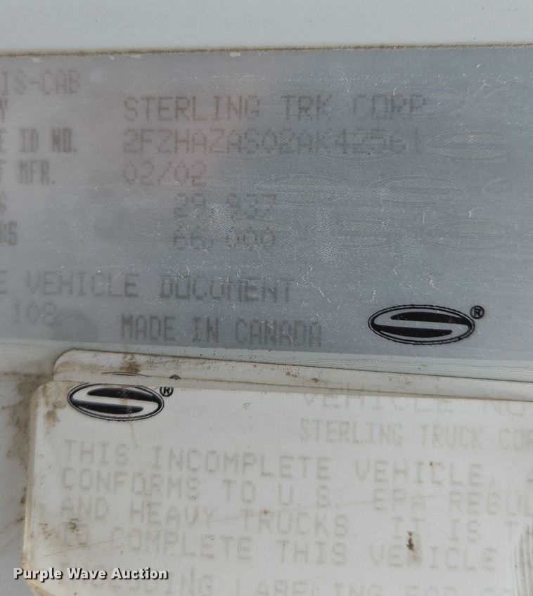 image for item ED2045 2002 Sterling L-Line sewer jetter truck