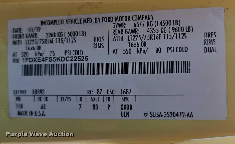 image for item EF1492 2019 Ford E450 Super Duty refrigerated delivery truck