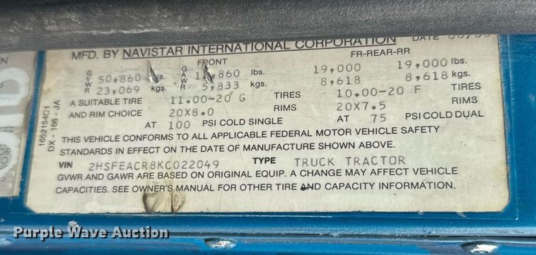 image for item EG6523 1989 International 9300 Eagle dump truck