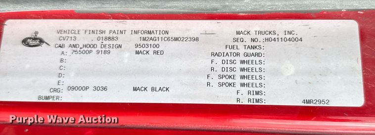 image for item EG6565 2005 Mack CV713 dump truck