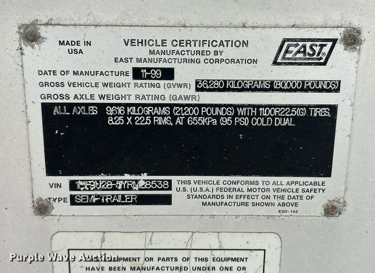 image for item EK8233 2000 East end dump trailer