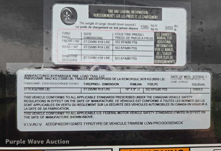 image for item EN3790 2024 Load Trail equipment trailer