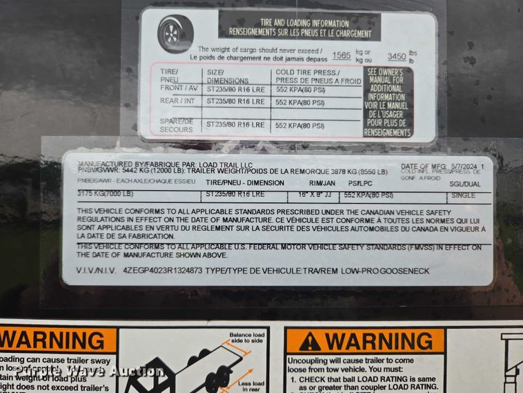 image for item EN3790 2024 Load Trail equipment trailer