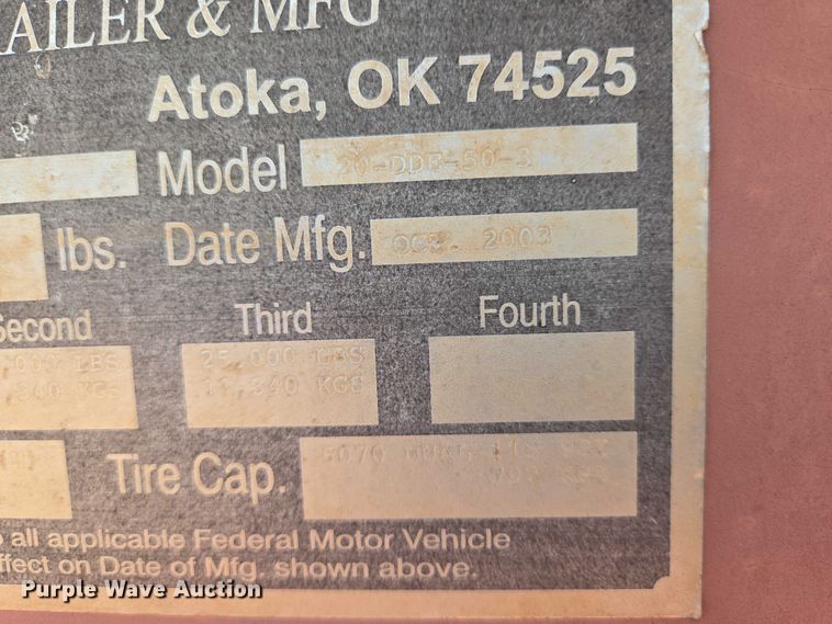 image for item EN8109 2003 Atoka 20-DDE-50-3 double drop deck equipment trailer