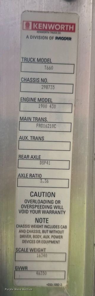 image for item YA0460 2012 Kenworth T660 semi truck