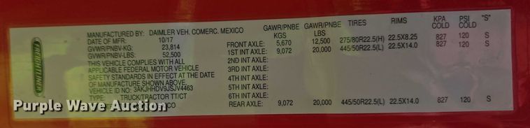 image for item YA0531 2018 Freightliner Cascadia 126 semi truck