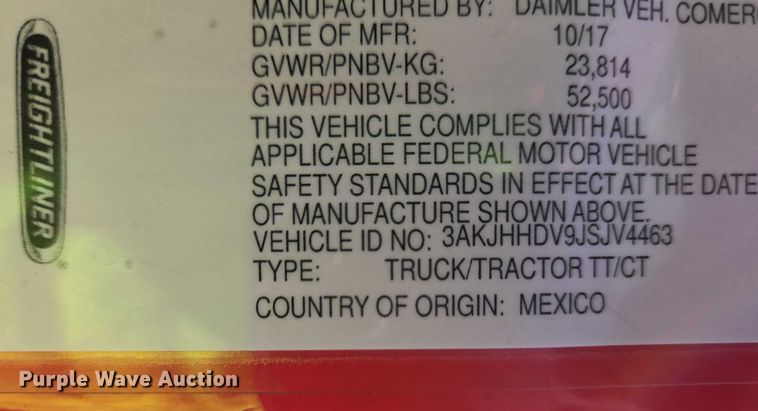 image for item YA0531 2018 Freightliner Cascadia 126 semi truck