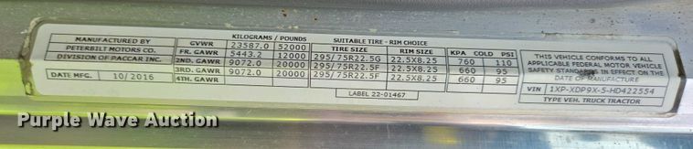 image for item YA0567 2017 Peterbilt 389 semi truck