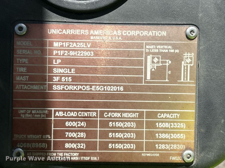 image for item DH8633 2017 UniCarriers PF50 forklift