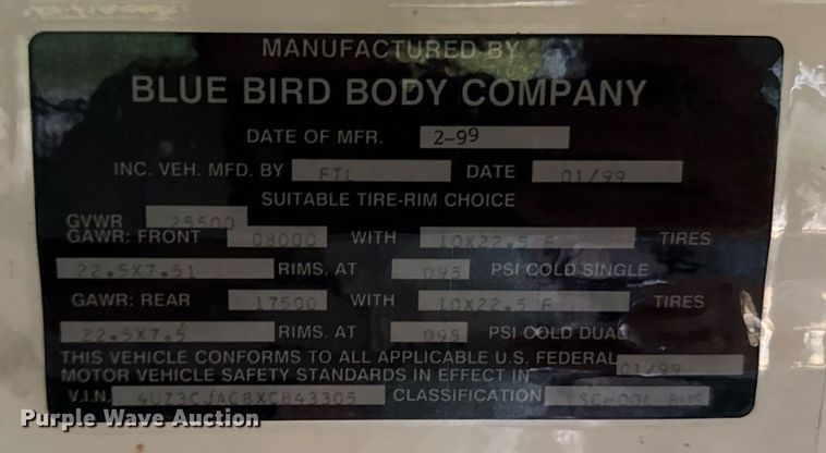 image for item DS4363 1999 Blue Bird school bus