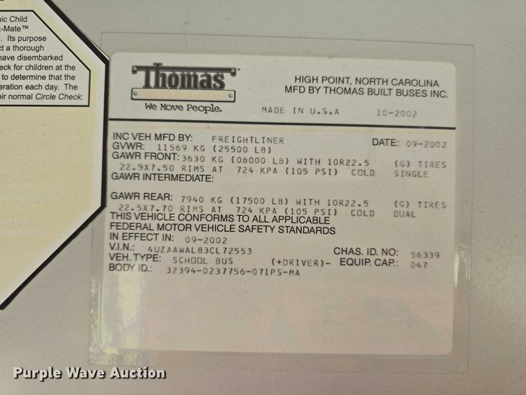 image for item DT6913 2003 Freightliner FS65 school bus